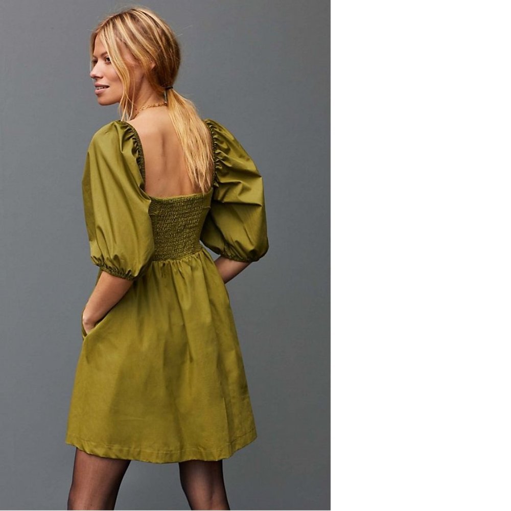 ANTHROPOLOGIE Maeve Puff-Sleeved Sweetheart Mini dress size S new with tag - Picture 2 of 8